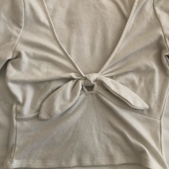 White Ribbed Tie Front Top - Picture 3 of 4